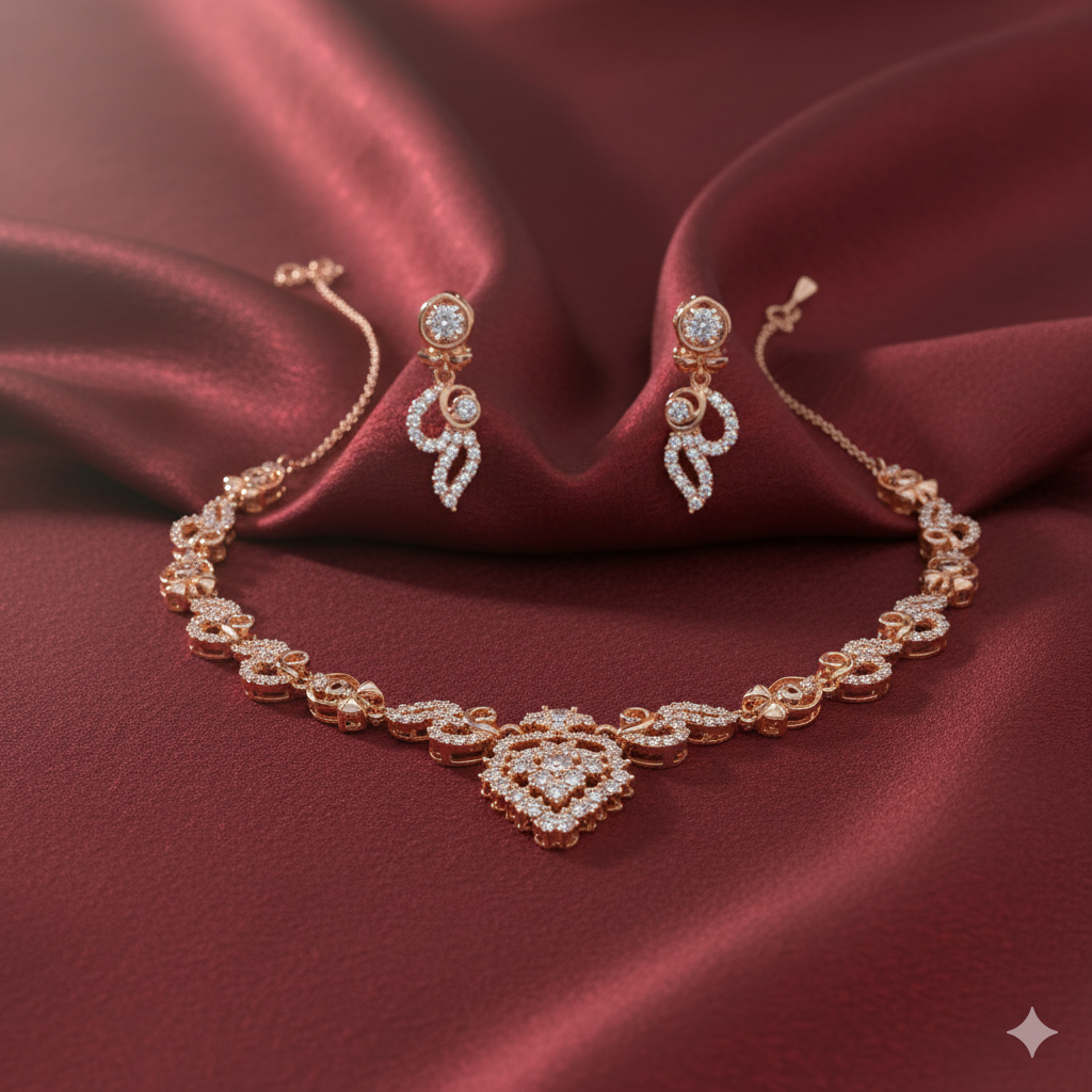 Rose Gold Plated Cubic Zirconia (CZ) Heart Choker Set