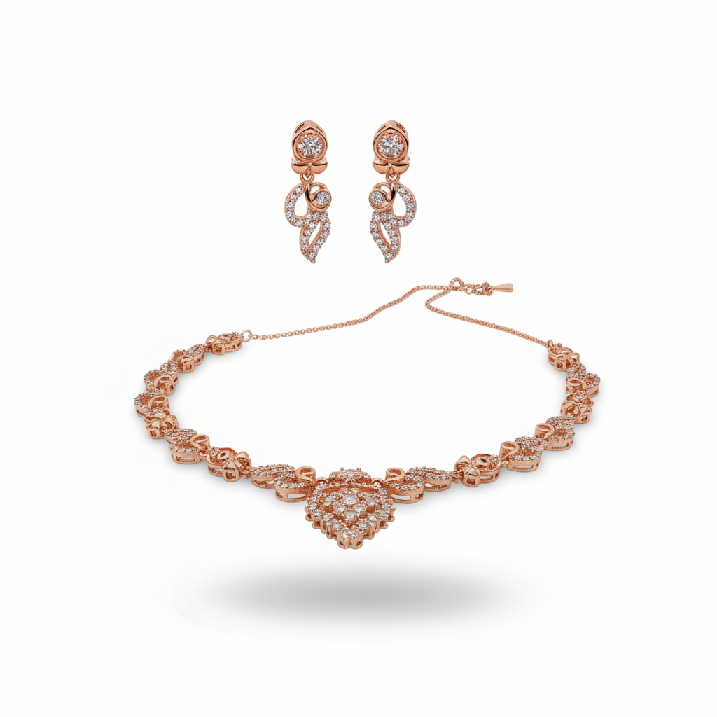 Rose Gold Plated Cubic Zirconia (CZ) Heart Choker Set