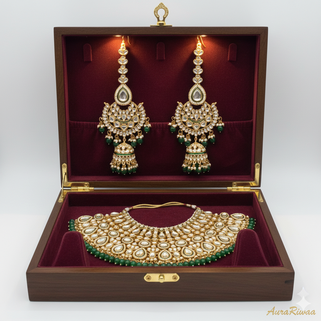 The Emerald Royalty Collection: Complete Kundan & Green Bridal Ensemble