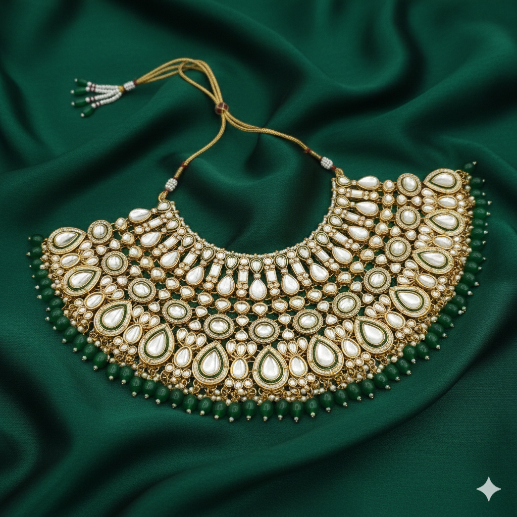 The Emerald Royalty Collection: Complete Kundan & Green Bridal Ensemble