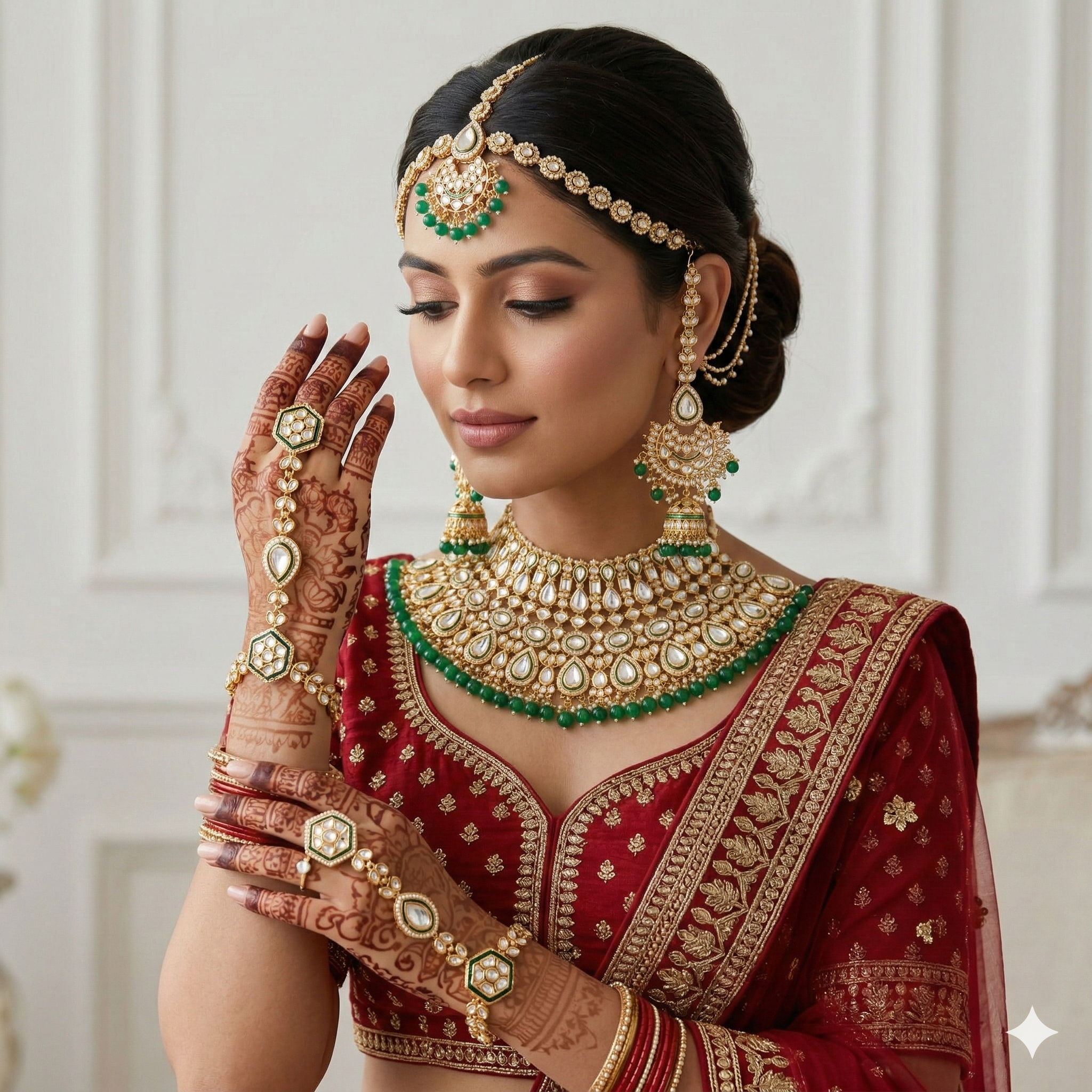 The Emerald Royalty Collection: Complete Kundan & Green Bridal Ensemble