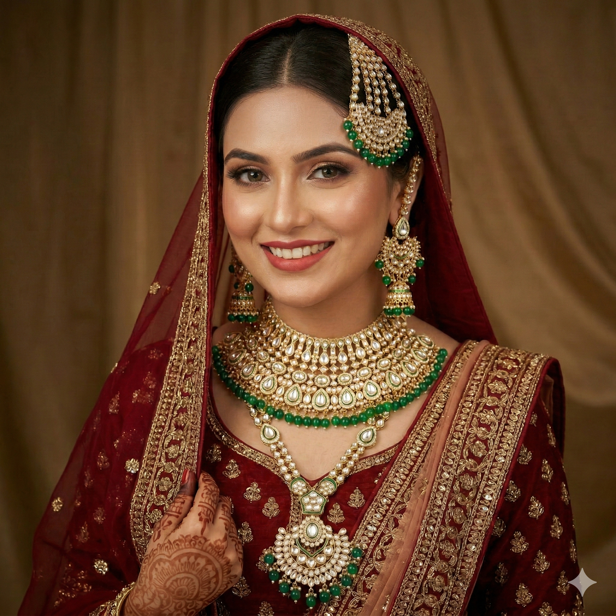 The Emerald Royalty Collection: Complete Kundan & Green Bridal Ensemble