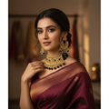 Black Onyx & Gold Plated Kundan Statement Choker Set with Chandbali Earrings