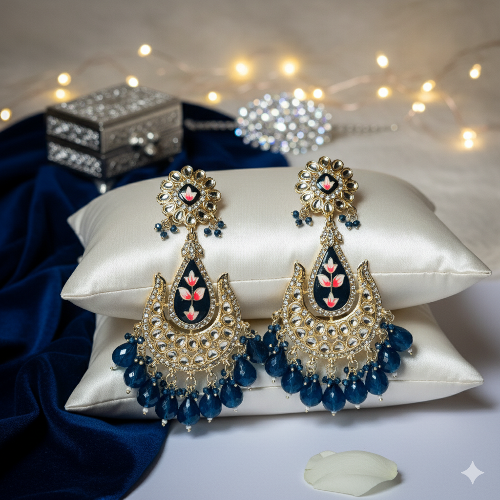The "Nilima" Royal Blue Meenakari & Kundan Chandbali