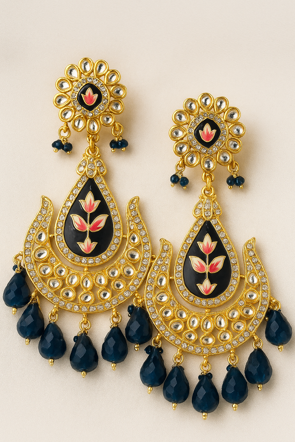 The "Nilima" Royal Blue Meenakari & Kundan Chandbali