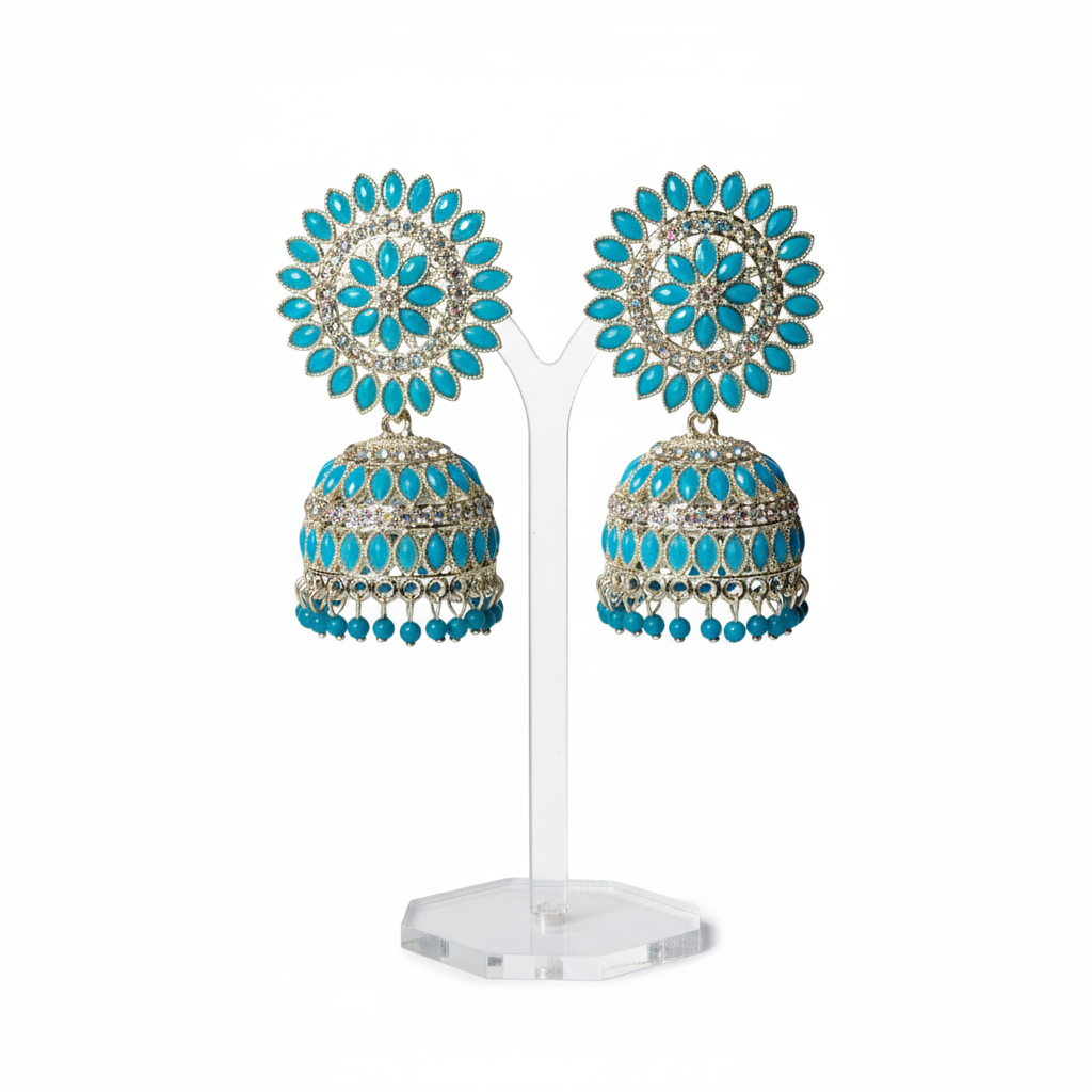 The "Firoza" Turquoise & Mirror-Silver Statement Jhumka
