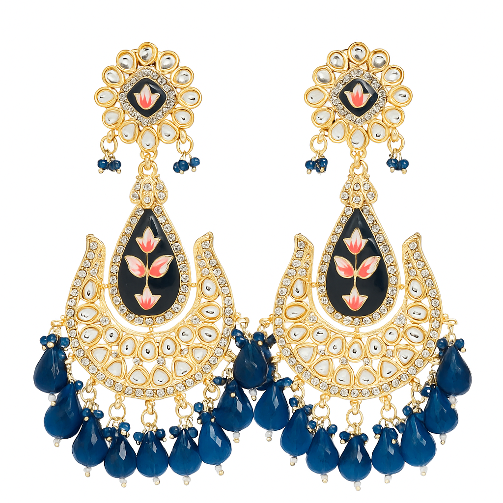 The "Nilima" Royal Blue Meenakari & Kundan Chandbali