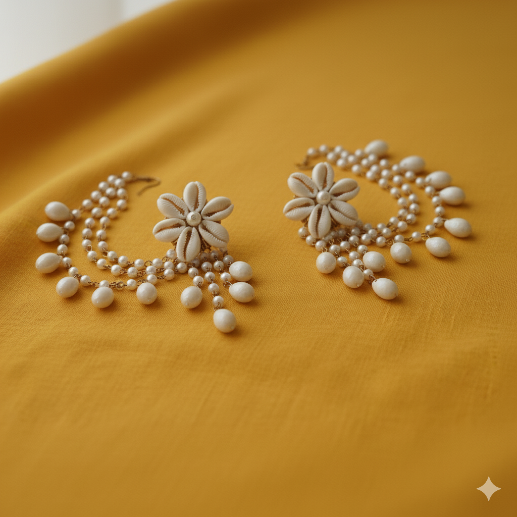 Elegant Cowrie Shell (Kaudi) and Pearl Bridal Jewelry Set