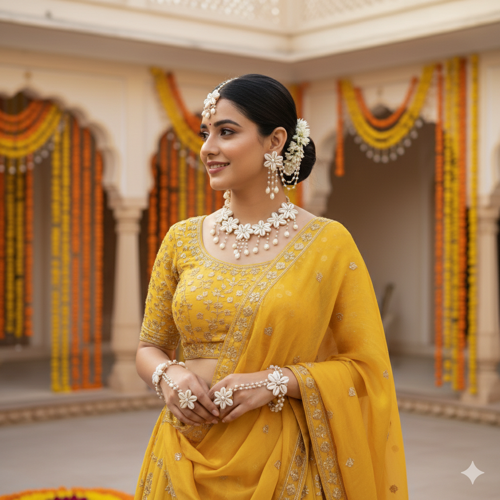 Elegant Cowrie Shell (Kaudi) and Pearl Bridal Jewelry Set
