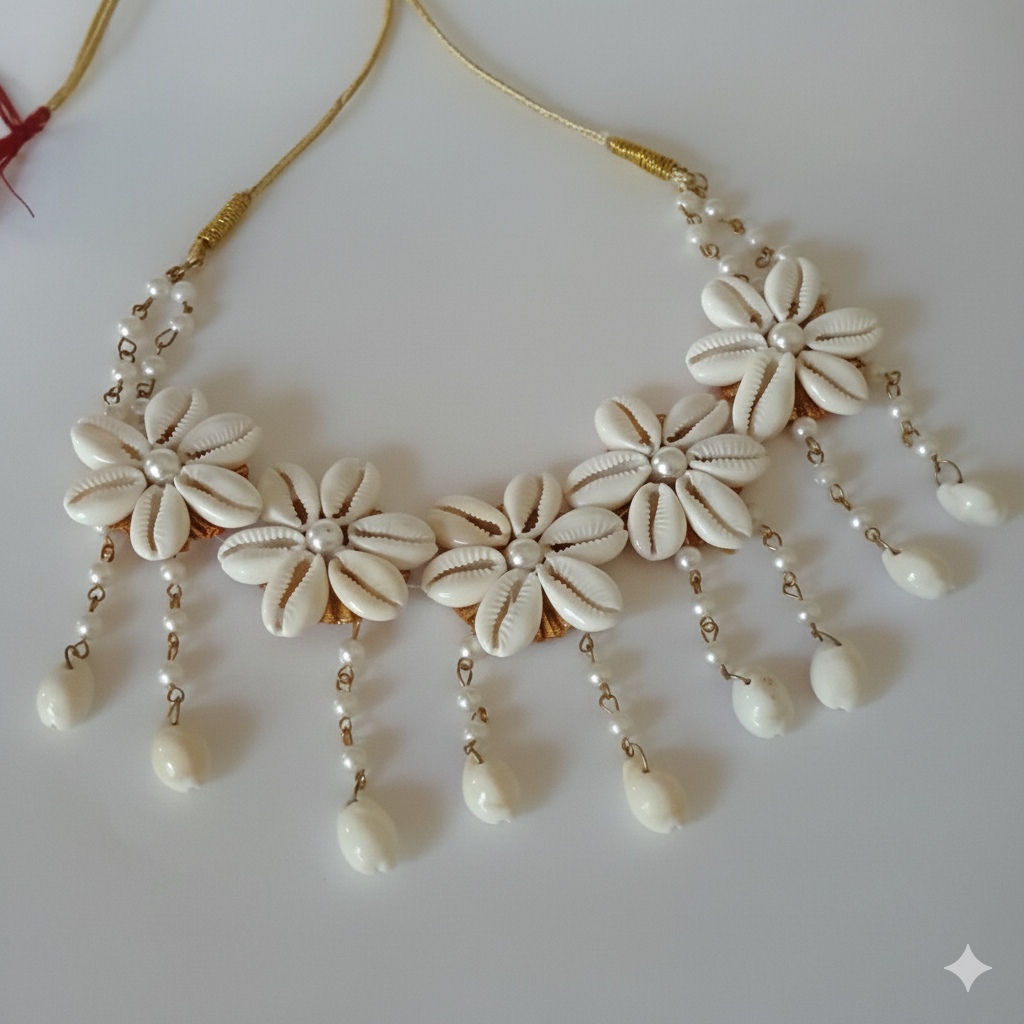 Elegant Cowrie Shell (Kaudi) and Pearl Bridal Jewelry Set