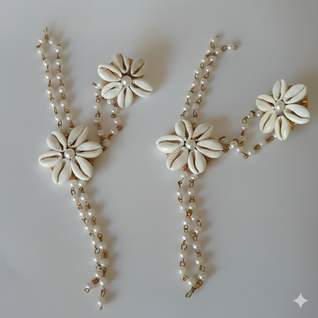 Elegant Cowrie Shell (Kaudi) and Pearl Bridal Jewelry Set