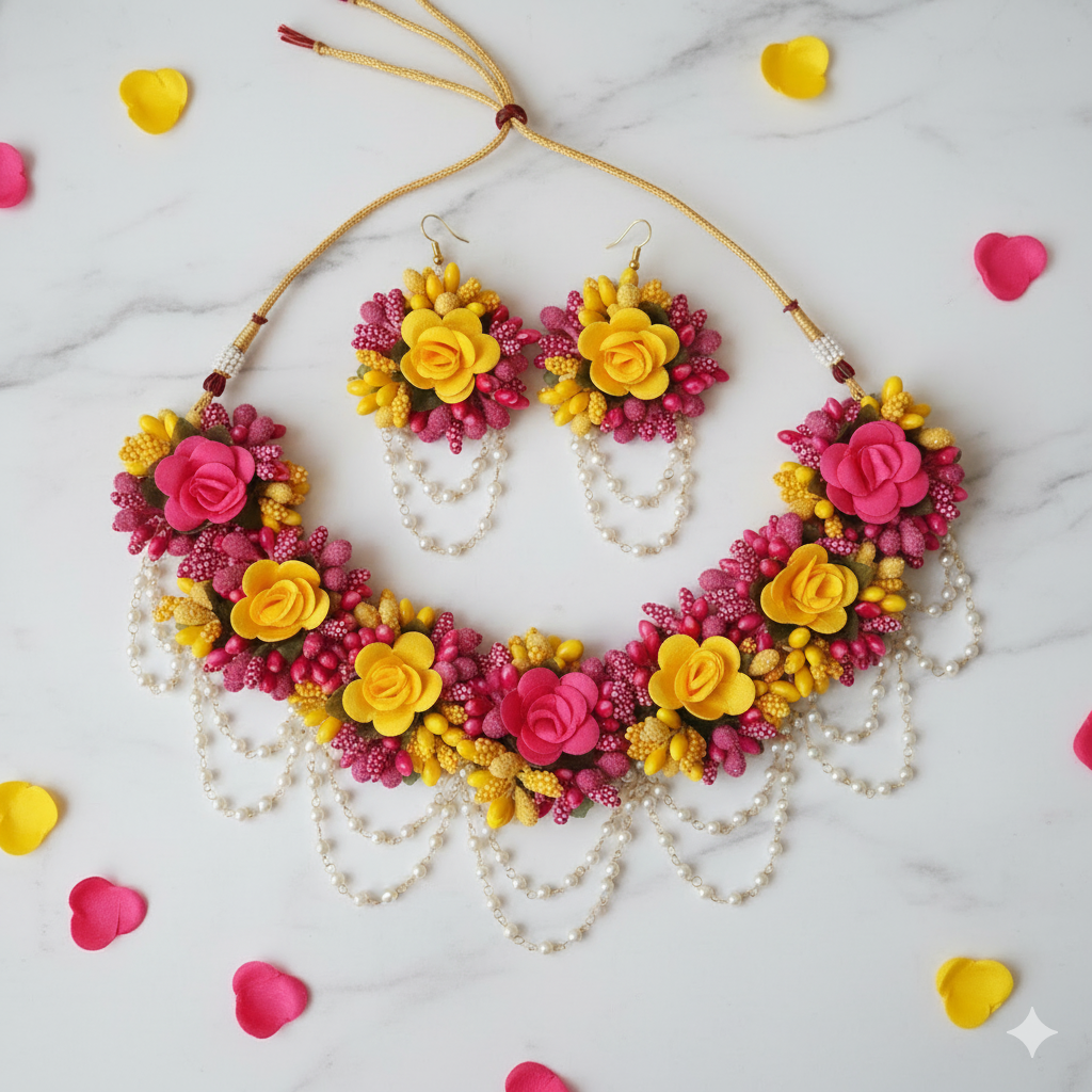 The Tropical Radiance Pink & Yellow Floral Jewelry Set