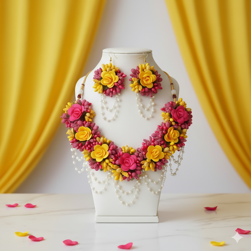 The Tropical Radiance Pink & Yellow Floral Jewelry Set