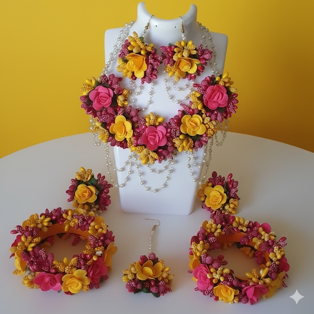 The Tropical Radiance Pink & Yellow Floral Jewelry Set