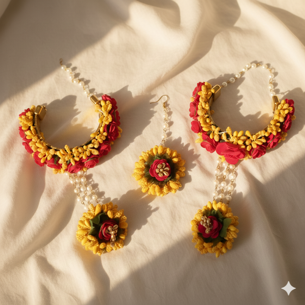 The "Dulhaniya" Red & Yellow Floral Bridal Jewelry Set