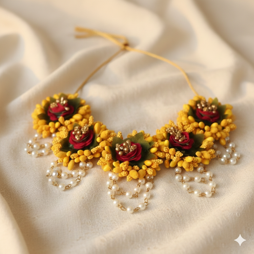 The "Dulhaniya" Red & Yellow Floral Bridal Jewelry Set