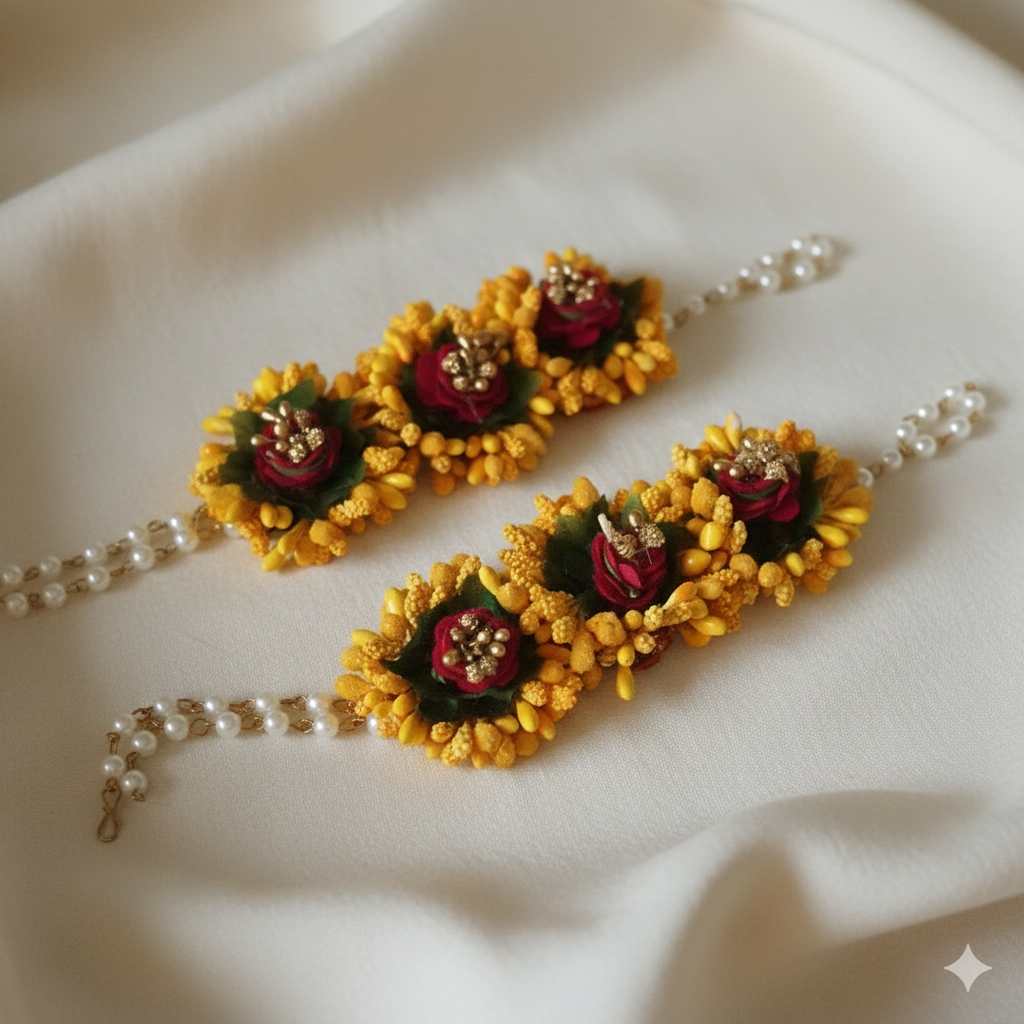 The "Dulhaniya" Red & Yellow Floral Bridal Jewelry Set