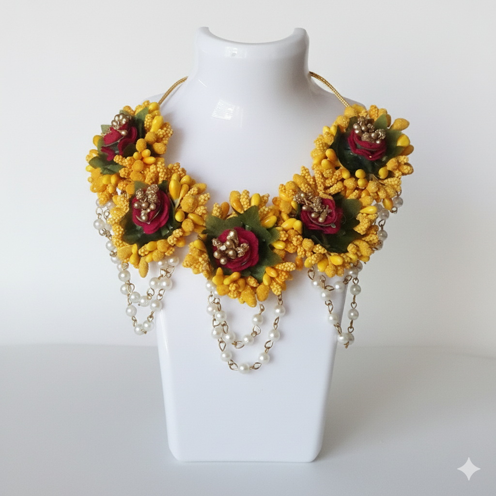 The "Dulhaniya" Red & Yellow Floral Bridal Jewelry Set