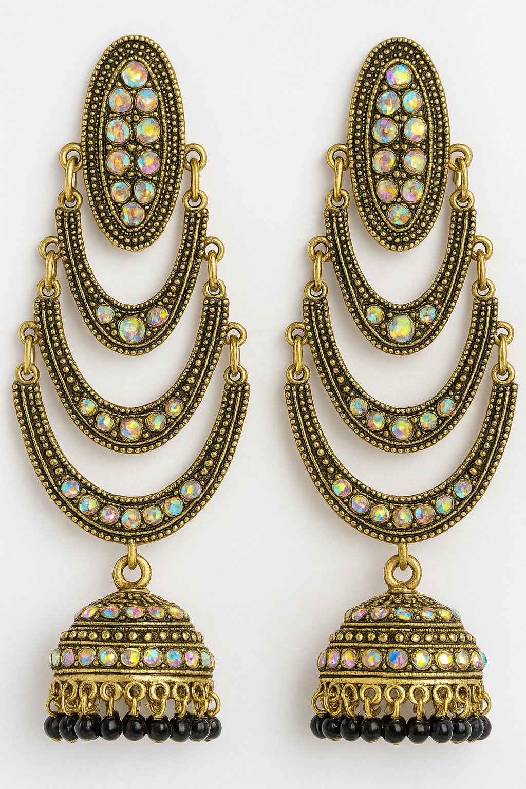 The "Midnight Iris" Antique Gold & Iridescent Jhumka