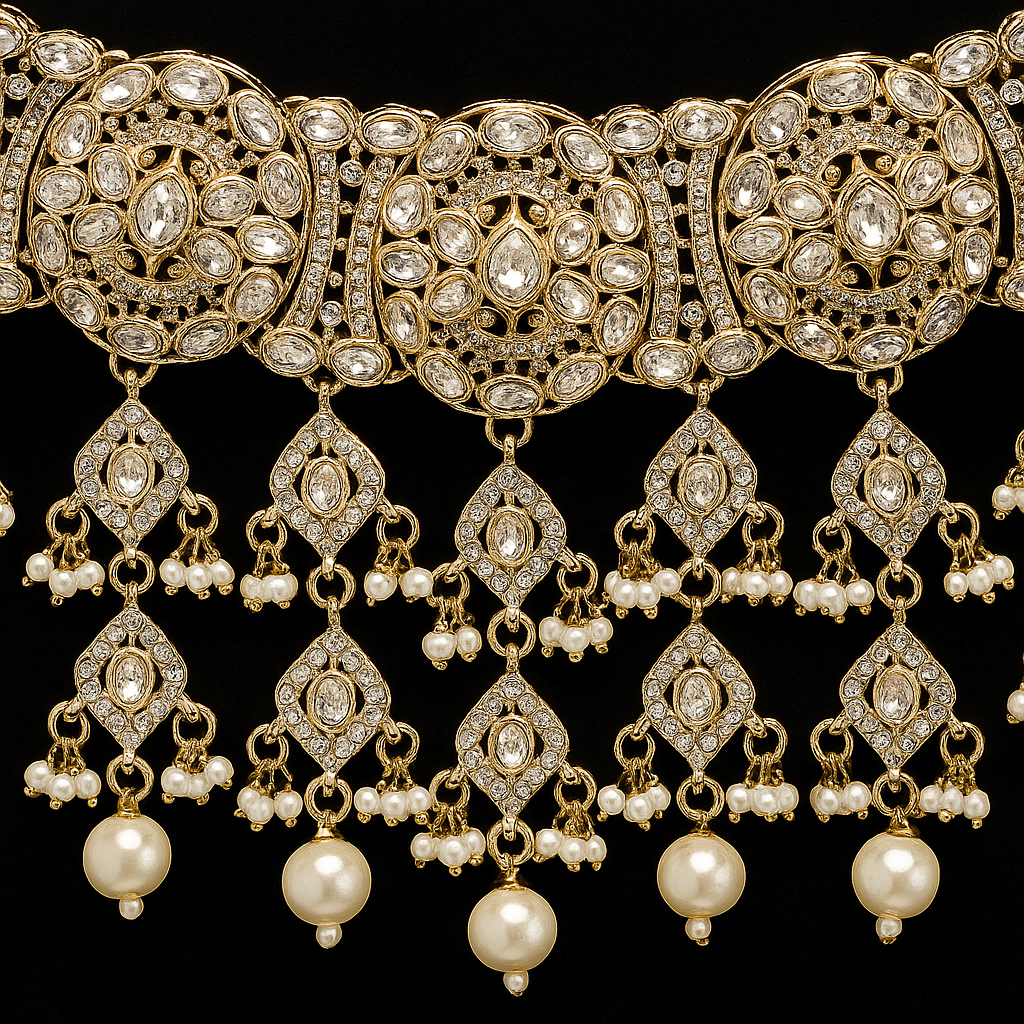 Royal Kundan & Pearl Choker Set with Maang Tikka and Jhumkas