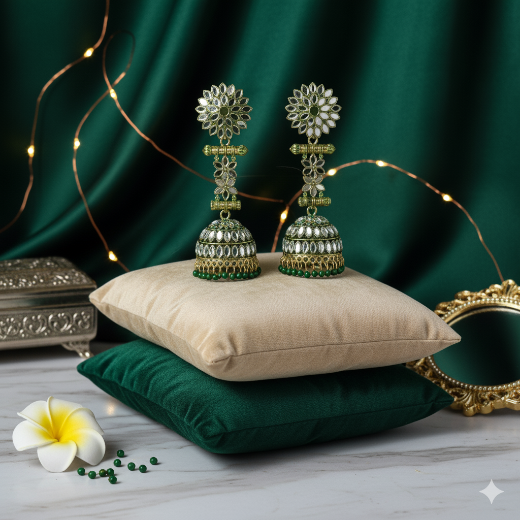 The "Zamani" Emerald Green & Kundan Heritage Jhumka