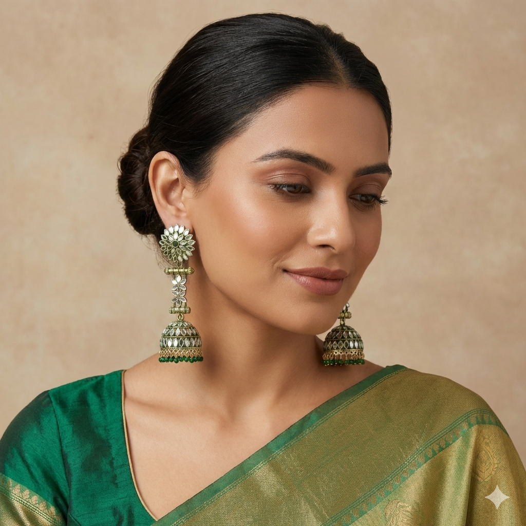 The "Zamani" Emerald Green & Kundan Heritage Jhumka