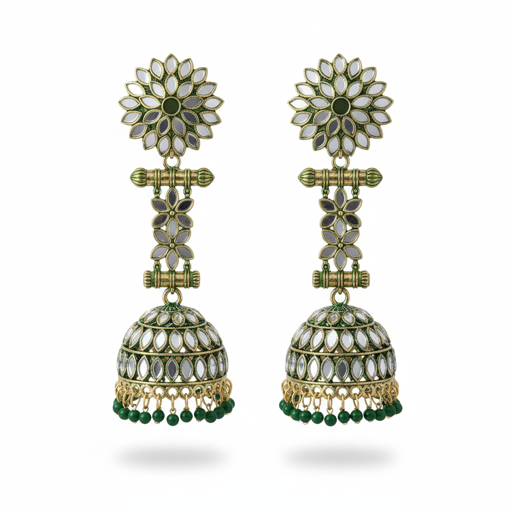 The "Zamani" Emerald Green & Kundan Heritage Jhumka