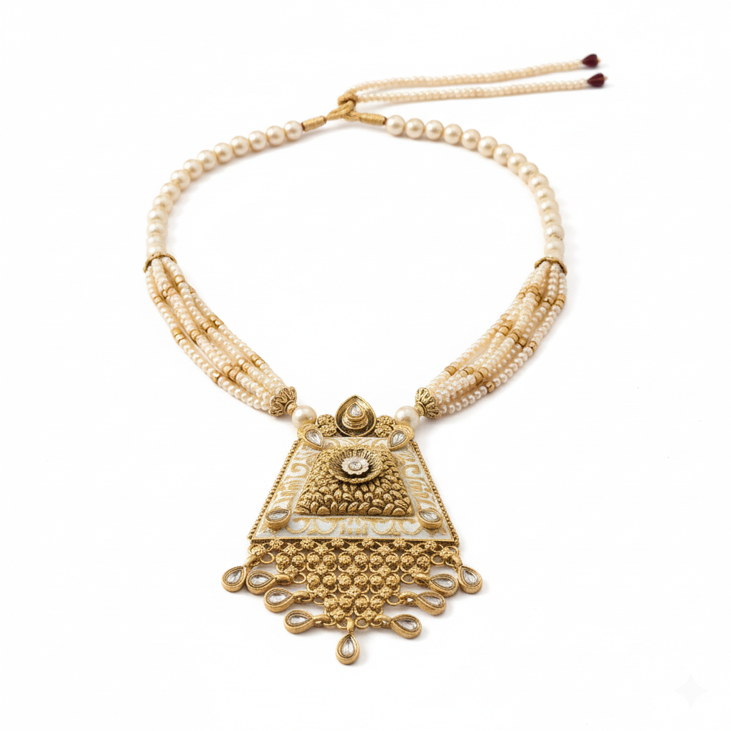 Ethnic Polki & Pearl Statement Necklace Set