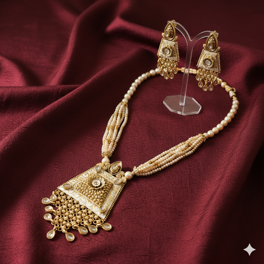 Ethnic Polki & Pearl Statement Necklace Set