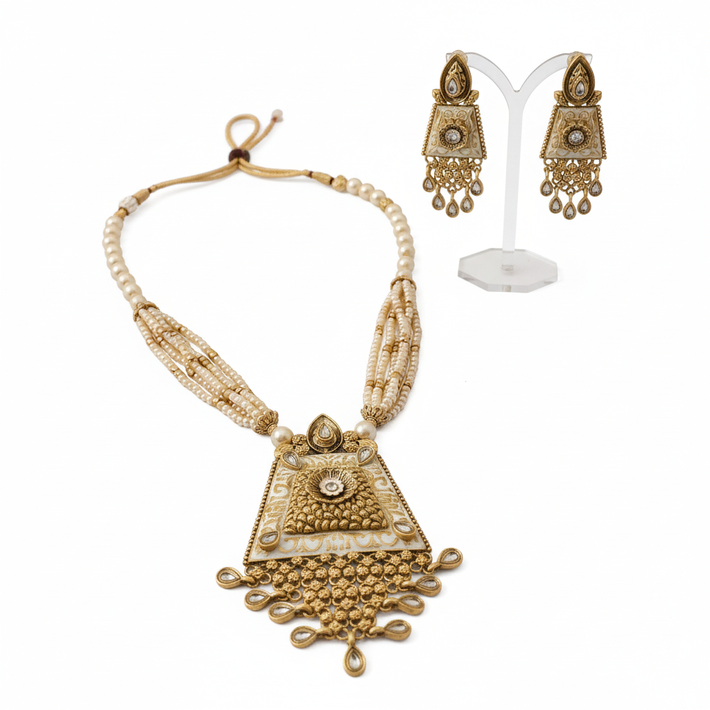 Ethnic Polki & Pearl Statement Necklace Set