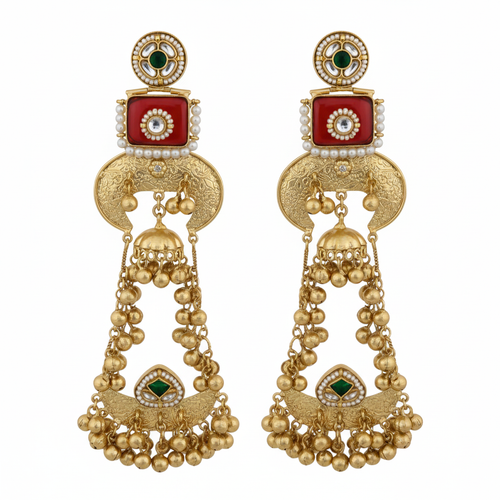 "The Rajwada" Grand Heritage Ruby & Emerald Ghungroo Jhumka