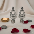 Heavy Oxidised Silver Look Filigree Chandbali Jhumka Earrings