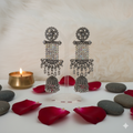 Oxidised Silver Jhumka Earrings with Crystal Mesh Dangler