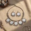 Oxidised Silver Look Mirror Work Choker Necklace and Earrings Set