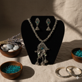 Oxidised Silver Look Lord Krishna Flute Pendant Necklace Set
