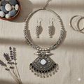Oxidised Silver Look Tribal Statement Pendant Necklace Set