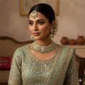 Traditional Indian Kundan & Pearl Effect Choker Necklace Set with Maang Tikka
