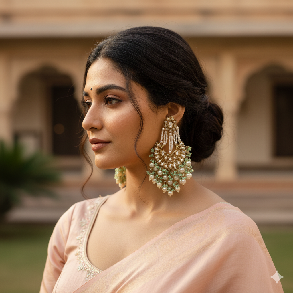 The "Mehtab" Mint & Pearl Heirloom Chandbali