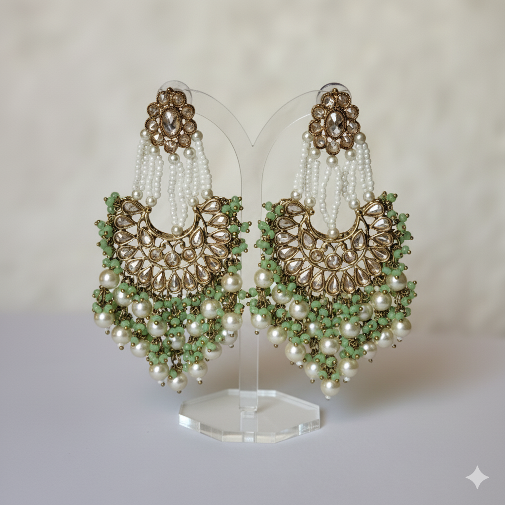 The "Mehtab" Mint & Pearl Heirloom Chandbali