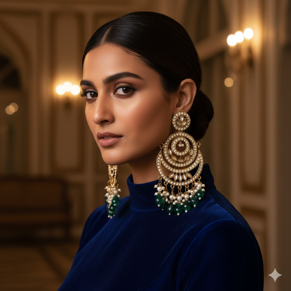 Grand Emerald Cascade Kundan Drop Earrings