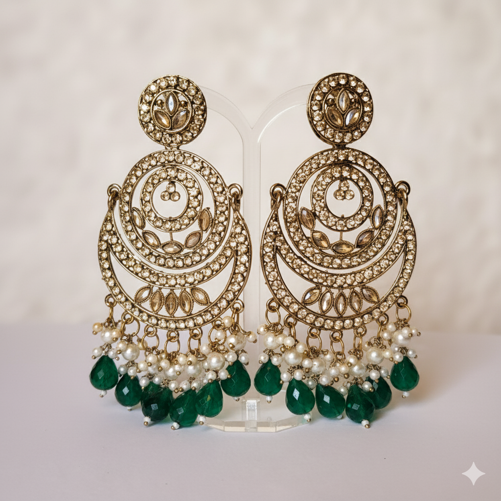 Grand Emerald Cascade Kundan Drop Earrings