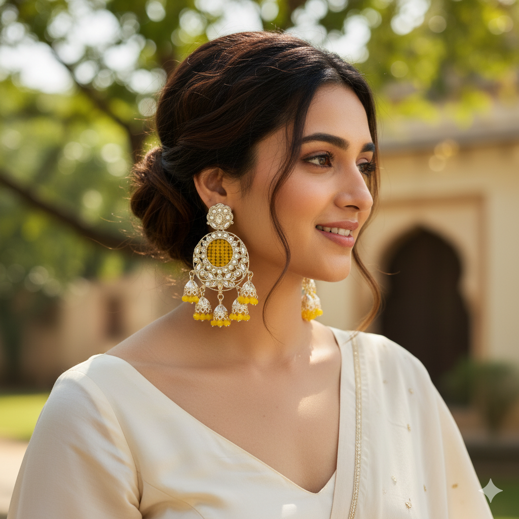 The "Basanti" Regal Kundan & Sunny Yellow Jhumka