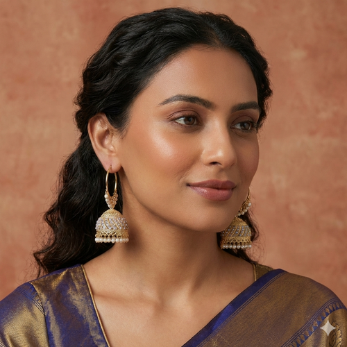 Aurora Gold Hoop Jhumka Earrings with Iridescent Stones & Pearls
