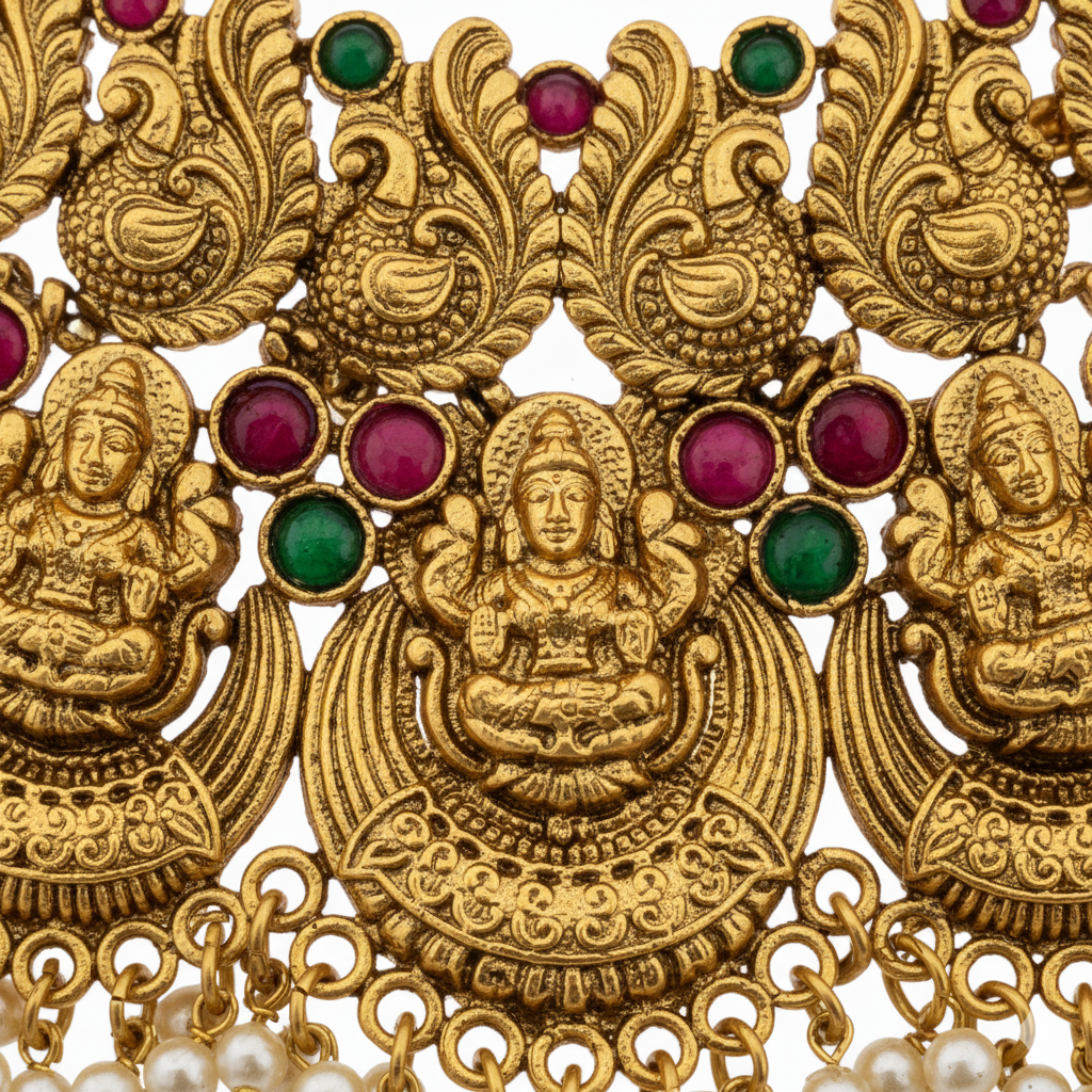 The "Mahalakshmi" Heavy Temple Motif Necklace & Earring Set