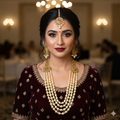 Grand Gold Toned Multi-Layer Pearl Rani Haar Set with Drop Earrings & Maang Tikka