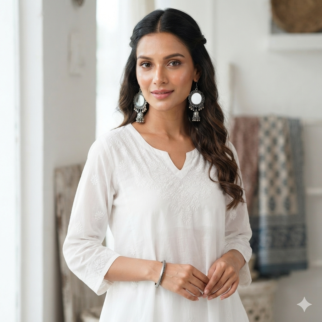 Oxidised Silver Look Round Mirror Stud and Jhumka Hook Earrings