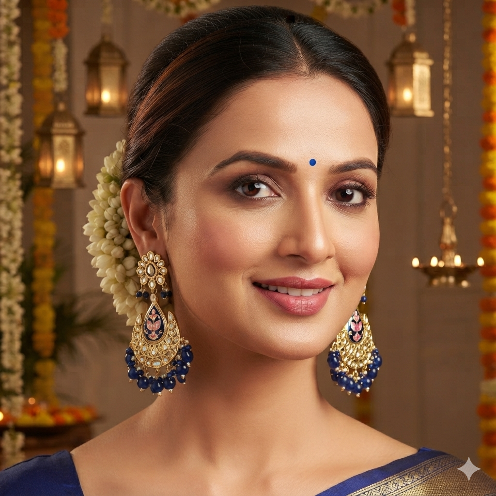 The "Nilima" Royal Blue Meenakari & Kundan Chandbali